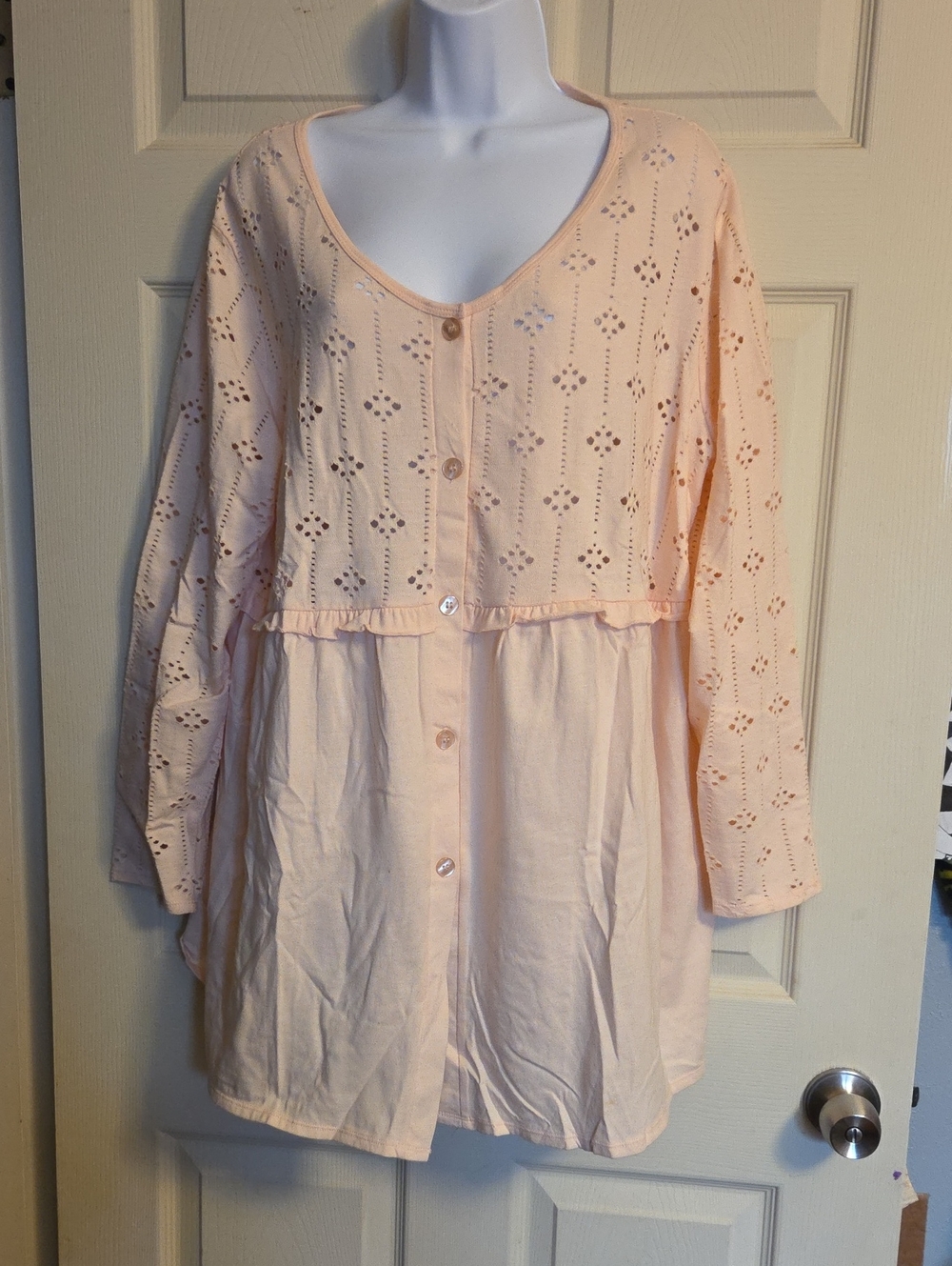 Roaman's Pink Eyelet Button-Up Blouse Size 1X NWOT